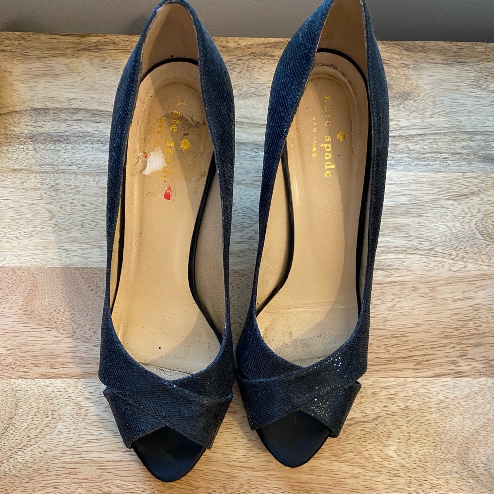 Black Sparky Kate Spade Open Toe Heels Size 8